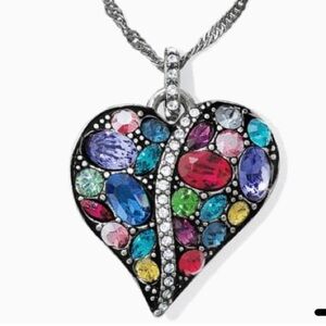 BRIGHTON Trust Your Journey Multi Jewel Heart Pendant Necklace 18 20” adjustable
